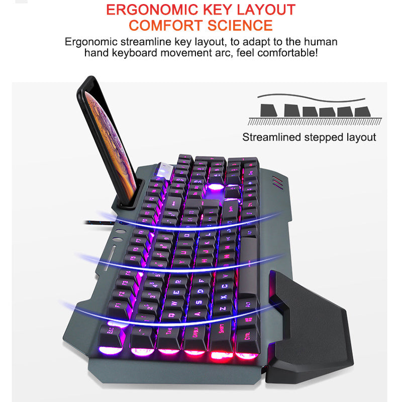 Gaming Keyboard RGB Backlight Phone Holder